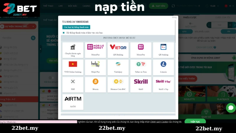 Nạp tiền 22Bet